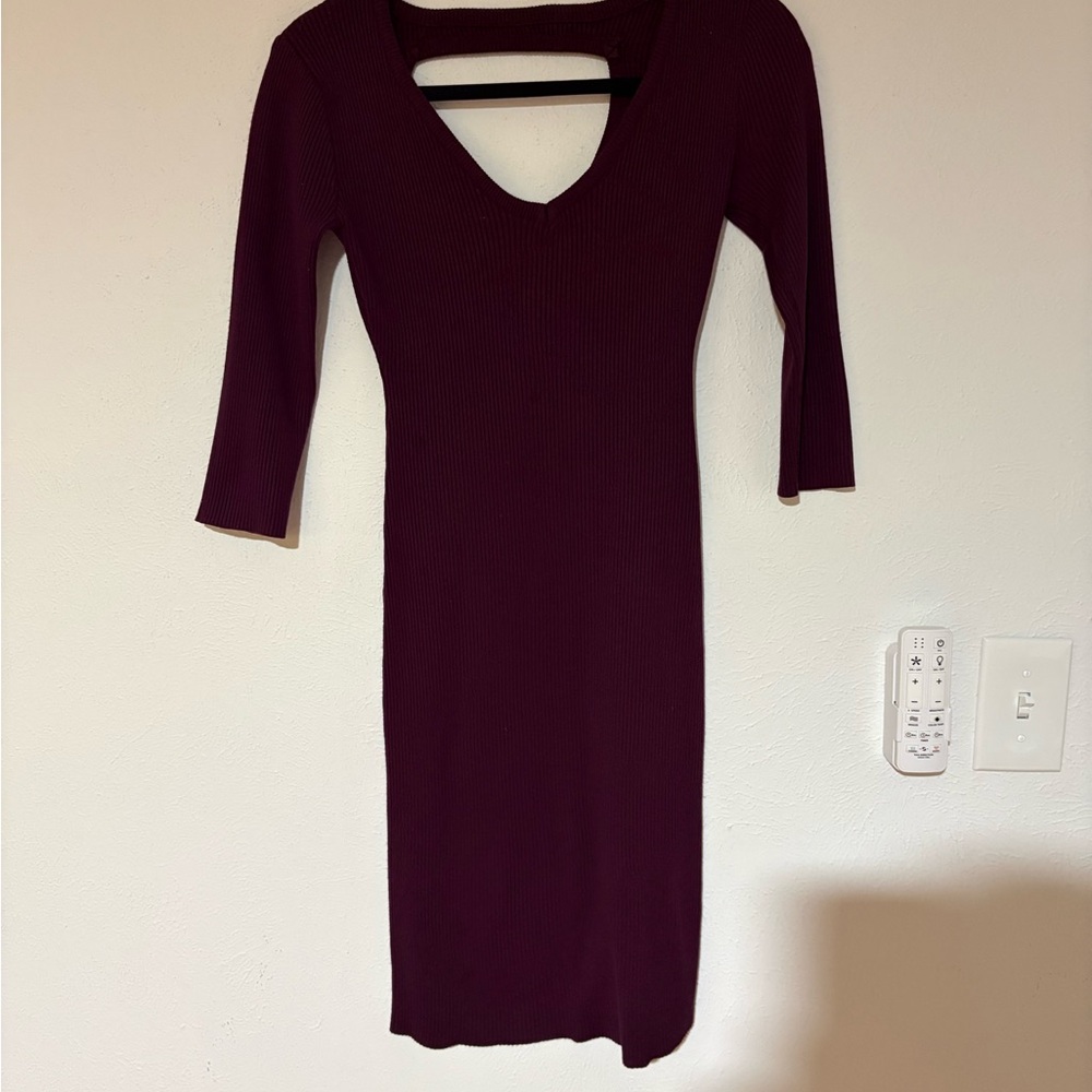 No Boundaries Burgundy Ribbed V-Neck Long Sleeve Midi Dress